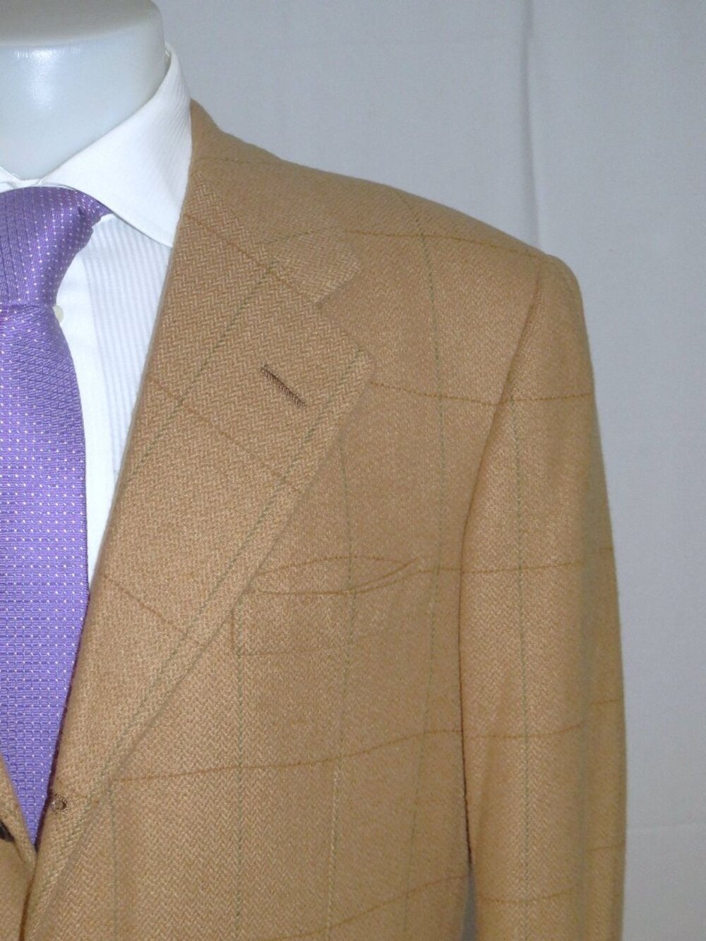 OXXFORD Renaissance Pure Camel Hair Windowpane Three Button Sport Coat 42R